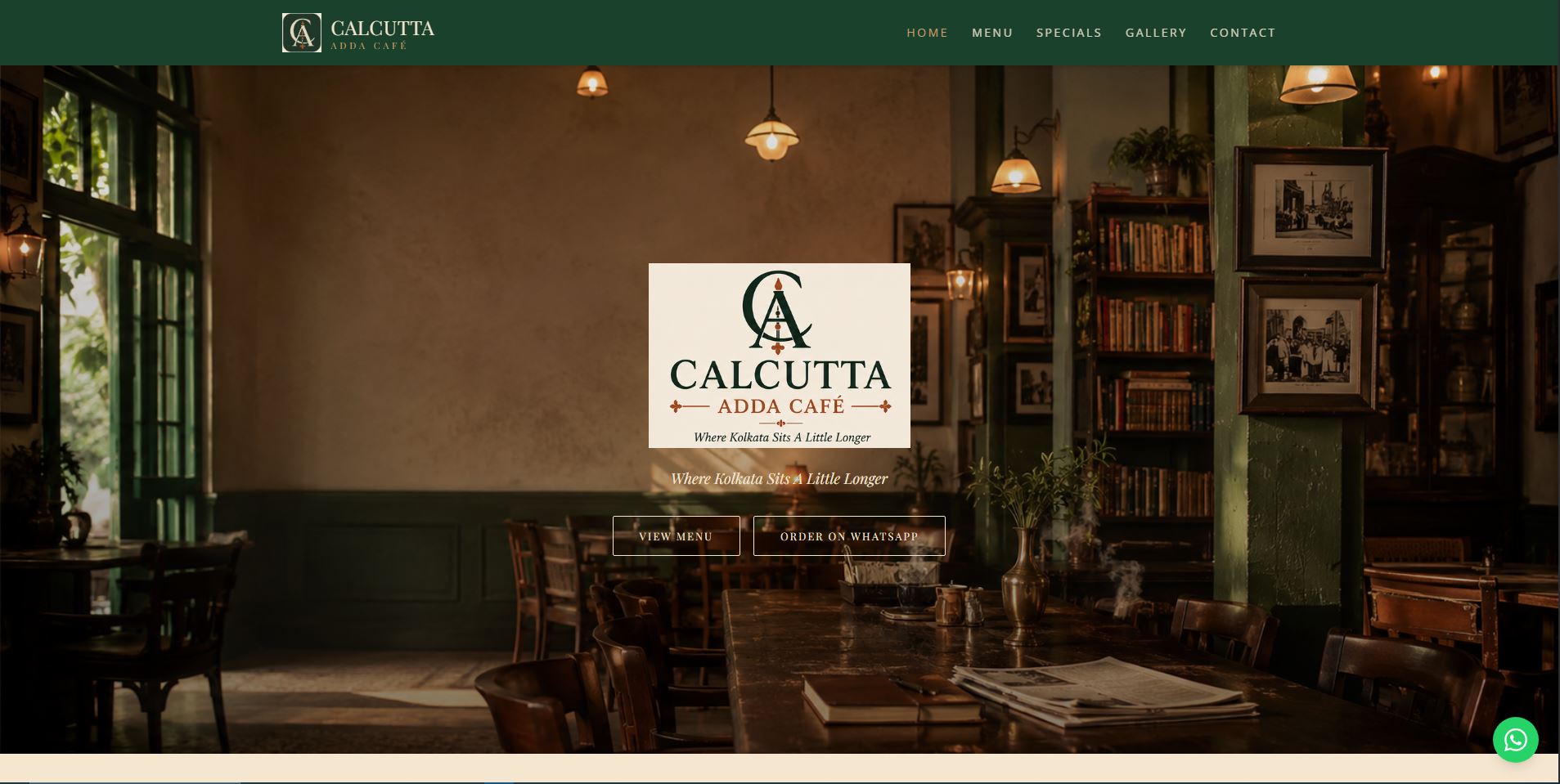 Calcutta Adda Café heritage-style website homepage