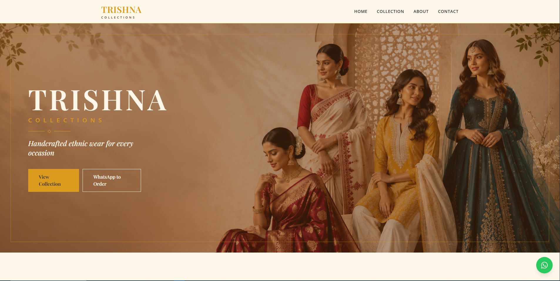 Trishna Collections ethnic wear boutique website homepage
